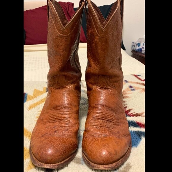 Tecovas "The Jasper" Brown Smooth Ostrich Cowboy Boots - Picture 1 of 5
